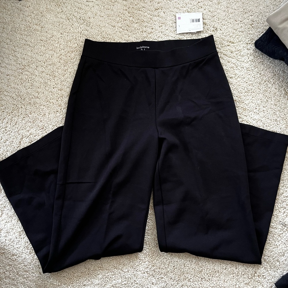 New Liz Claiborne pants slacks wide leg work elastic stretch black pull large